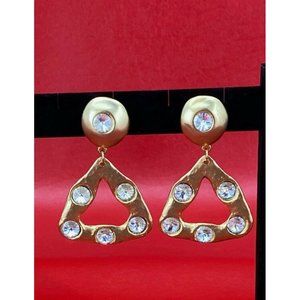 Vintage Norma Jean Large Triangle Etruscan Rivoli Matte Gold Tone Clip Earrings